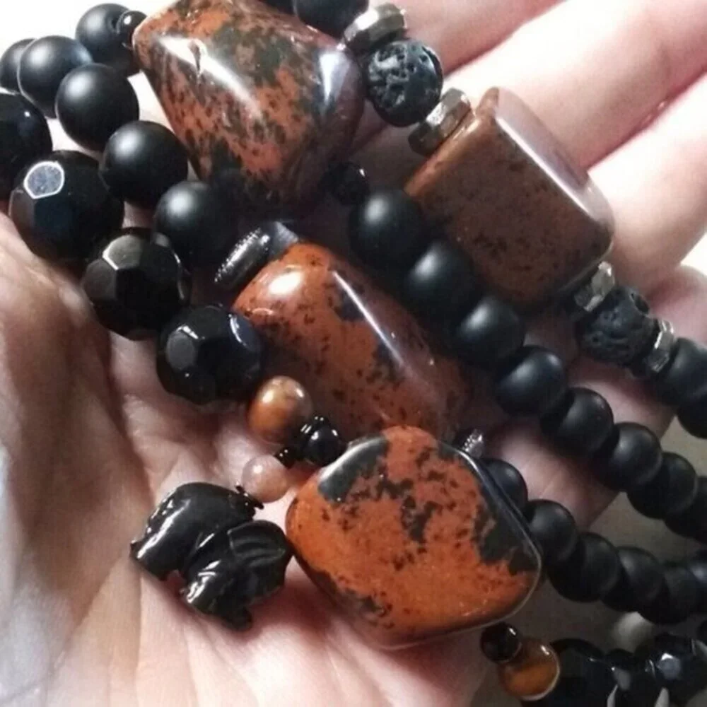 Mahagony Obsidian - Beaded Stone Bracelet - Unisex 8